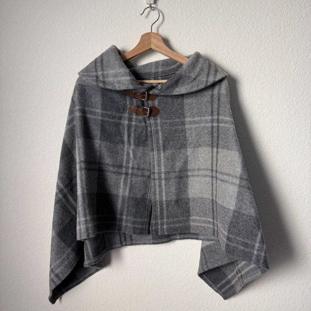 Lauren Ralph Lauren Charcoal Plaid Wool Women's Cape - Picture 2 of 6